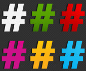 Sechs bunte Hashtags