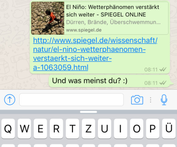 Whatsapp hat nun eine Vorschau mit Bild für versendete Links 