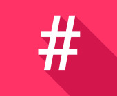 Weißer Hashtag vor pinkem Hintergrund