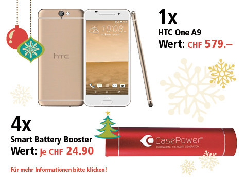 Am 15. Dezember HTC One A9 und Battery Booster gewinnen Am 15. Dezember HTC One A9 und Battery Booster gewinnen