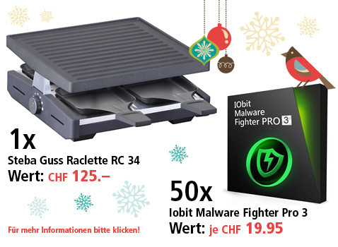 Am 19. Dezember Raclette-Ofen und IObit Malware Fighter gewinnen Am 19. Dezember Raclette-Ofen und IObit Malware Fighter gewinnen