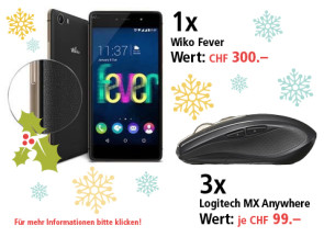 Am 23. Dezember Wiko Fever und drei Logitech Mäuse gewinnen 