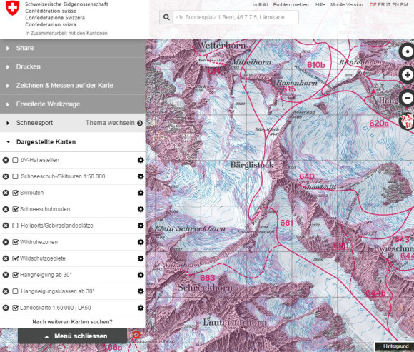 swisstopo Schneesportkarten jetzt auch online verfügbar 