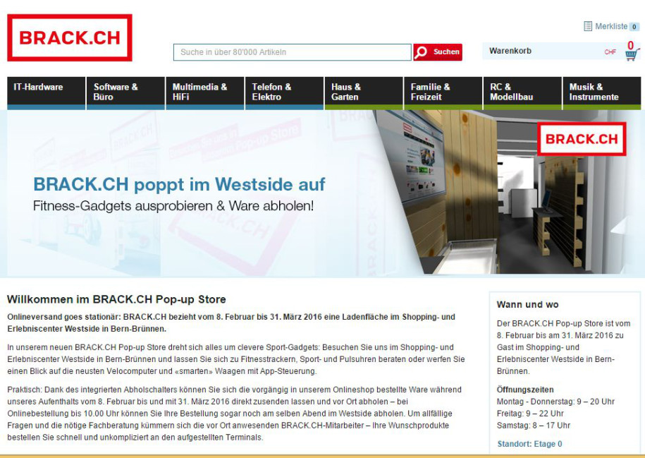 Brack Ch Pop Up Store Im Einkaufscenter Westside Eroffnet