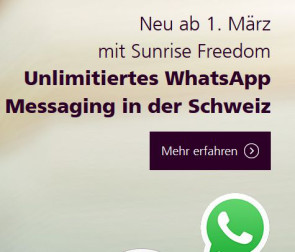 Sunrise Freedom Abos erhalten Whatsapp Datenverkehr geschenkt 