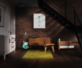 Zimmer mit Gitarre und Lautsprecher