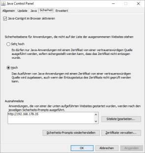 Java für IP-Lameras freischalten