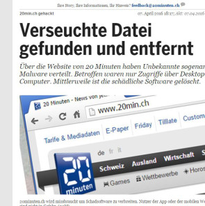 Verseuchte Datei auf 20 Minuten-Website gefunden und entfernt 