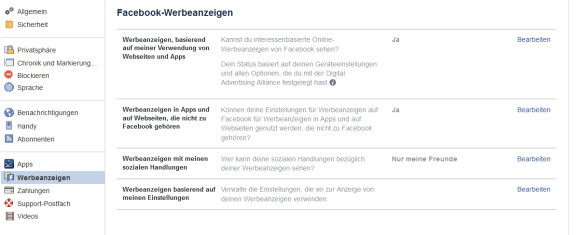 Facebook Werbeeinstellung