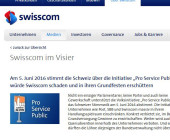 Swisscom begrüsst Nein zur Volksinitiative ?Pro Service public?