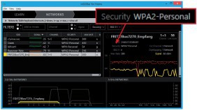 Inssider Home: Das Programm listet WLANs in der näheren Umgebung auf und zeigt öffentlich einsehbare Informationen, etwa die verwendete Verschlüsselungsmethode.