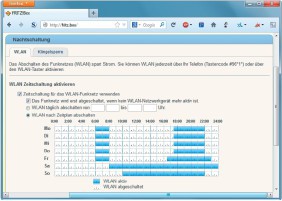 Zeitsteuerung: Manche Router erlauben es, detaillierte Zeitpläne zu erstellen. Nur während der blau markierten Zeiten ist das WLAN hier aktiviert.