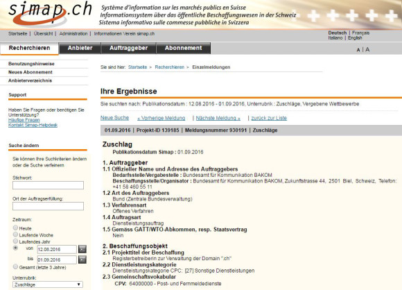 Switch gewinnt Ausschreibung zur Verwaltung der Internet-Domain ".ch" 