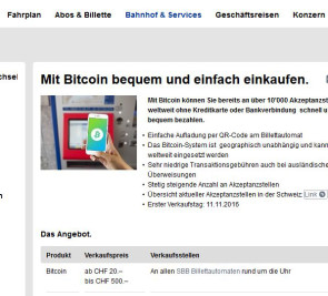 SBB testen Bitcoin-Kauf am Billetautomaten 