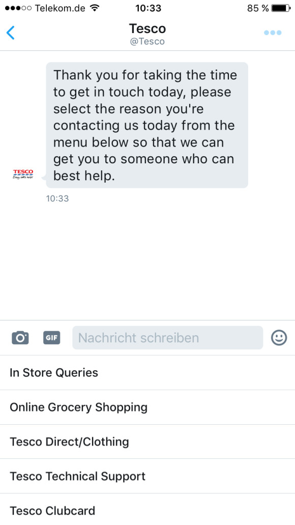 Twittter-Chatbot von Tesco