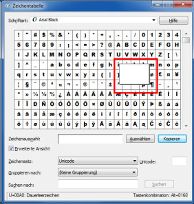 Windows Zeichentabelle