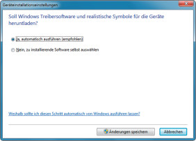 Windows-Dialog Geräteinstallationseinstellungen