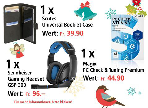 Am 17. Dezember ein Sennheiser Gaming Headset, eine Smartphonehülle und eine Magix PC Check & Tuning gewinnen Am 17. Dezember ein Sennheiser Gaming Headset, eine Smartphonehülle und eine Magix PC Check & Tuning gewinnen