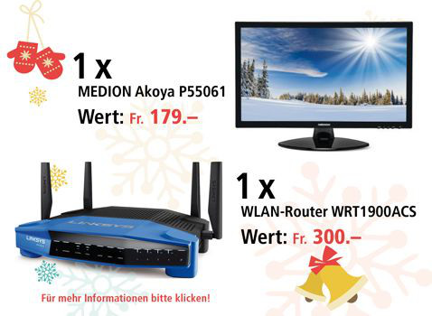 Am 18. Dezember einen Linksys WRT1900ACS Dual-Band WI-FI Router und Medion Monitor gewinnen Am 18. Dezember einen Linksys WRT1900ACS Dual-Band WI-FI Router und Medion Monitor gewinnen