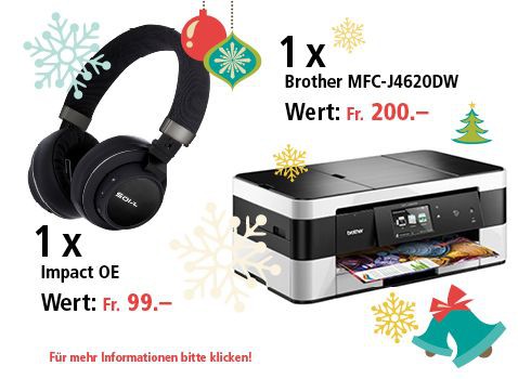 Am 20. Dezember einen Drucker Brother MFC-J4620DW und Over-Ear Kopfhörer IMPACT OE gewinnen Am 20. Dezember einen Drucker Brother MFC-J4620DW und Over-Ear Kopfhörer IMPACT OE gewinnen