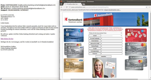 Vorsicht vor «Kantonalbanken»-Phishing-Mails 