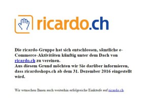 Tamedia hat Ricardoshops dicht gemacht 