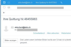 Schädlingsmail mit Absender «sbbclient» 