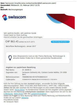 Warnung vor gefälschten Swisscom Rechnungen mit Trojaner 