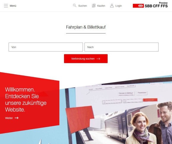 Neue SBB Website SBB.ch Preview zur Ansicht bereit 