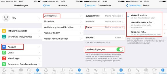 Status-Tracking bei WhatsApp abschalten 