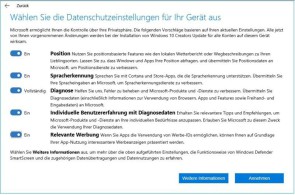 Windows 10 bietet individuelle Datenschutzeinstellungen