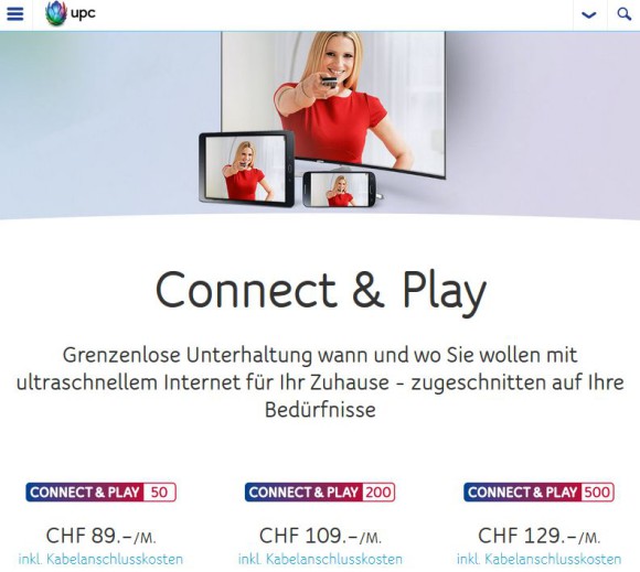 UPC setzt auf Internetspeeds von 50, 200 oder 500 Mbit/s 