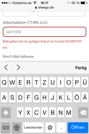 Mobile Checkout Fehlermeldung Inline Validierung