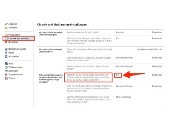 Facebook-Markierungen abschalten 