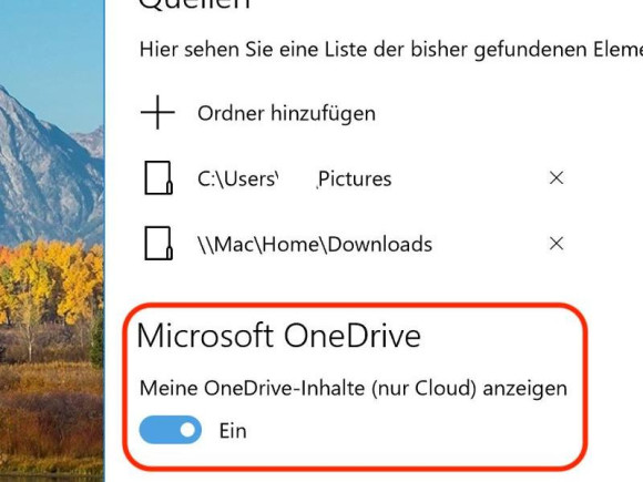 Windows 10: Foto-Anzeige aus der Cloud ausschalten 