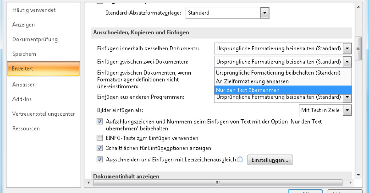Word: Text unformatiert einfügen - onlinepc.ch