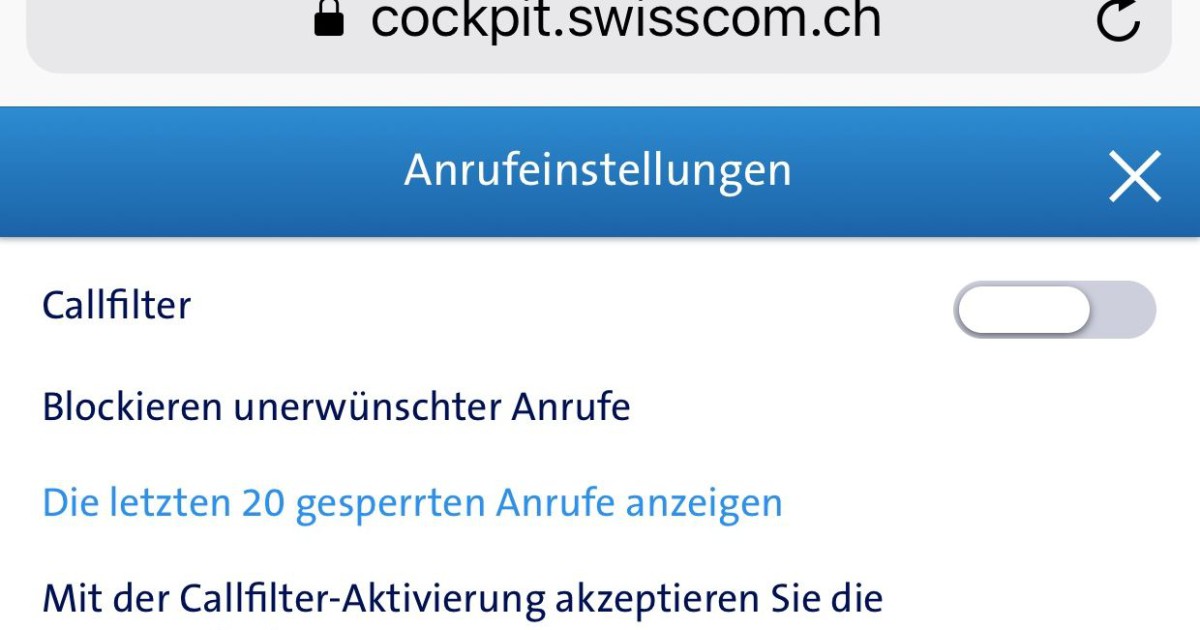 Callfilter swisscom
