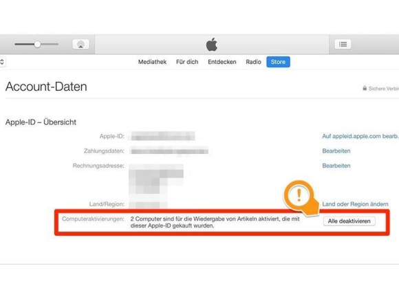 Rechner in iTunes de-autorisieren 