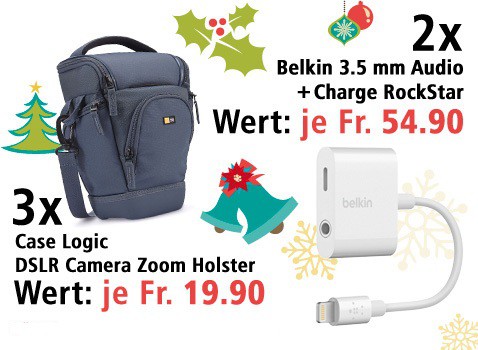 Am 8. Dezember Belkin 3.5 mm Audio + Charge RockStar und DSLR Camera Zoom Holster gewinnen 