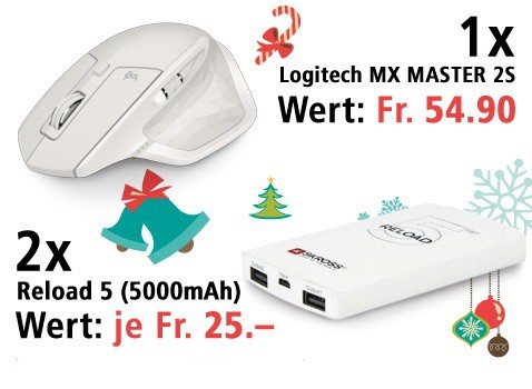 Am 10. Dezember Powerbänke und Logitech MX MASTER 2S Maus gewinnen 