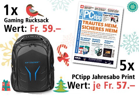 Am 11. Dezember einen Gaming-Rucksack und fünf PCtipp Jahresabos gewinnen Am 11. Dezember einen Gaming-Rucksack und fünf PCtipp Jahresabos gewinnen