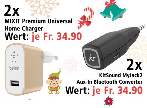 Am 13. Dezember zwei KitSound MyJack2 Audioadapter und zwei Universal Home Charger gewinnen Am 13. Dezember zwei KitSound MyJack2 Audioadapter und zwei Universal Home Charger gewinnen