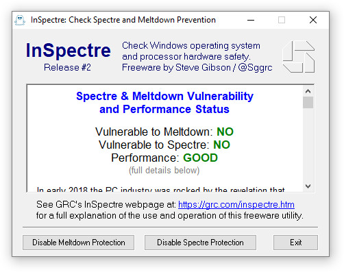 InSpectre ist ein kleines und feines Utility-Programm zur Überprüfung von Meltdown und Spectre