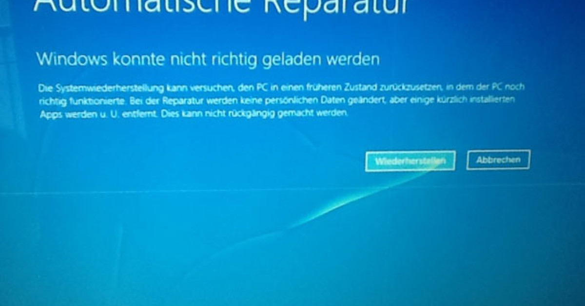 Waar betalen overzien Windows 10: Automatische Reparatur wird vorbereitet - onlinepc.ch
