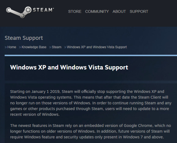 Steam wirft 2019 Windows XP und Windows Vista raus 