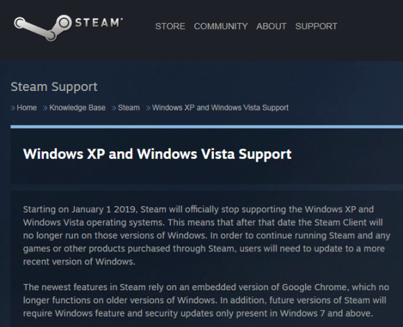 Steam wirft 2019 Windows XP und Windows Vista raus 