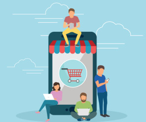Menschen mit Smartphone und laptop in der Hand 