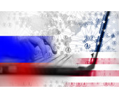 Russische Hacker und Amerika-Flagge