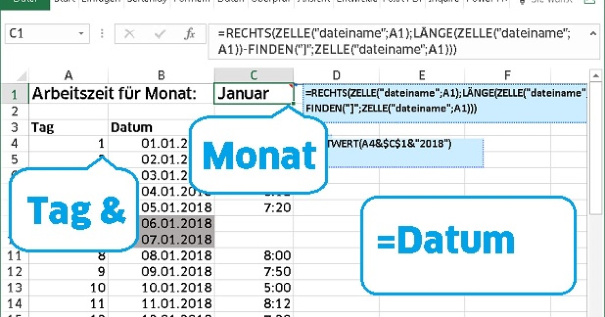 Excel: Text-Monatsnamen in Datum umwandeln - onlinepc.ch