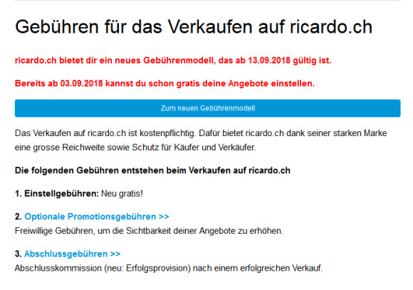 ricardo.ch neu ohne Einstellgebühren und mit vereinfachtem Verkaufsprozess  